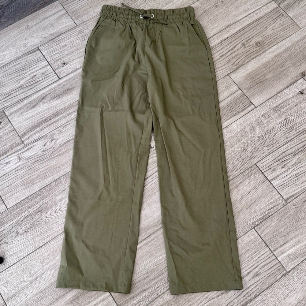 Jekaoyi Straight Leg Chino Pants Olive Green Nylon/Rayon Leisure Women's Small